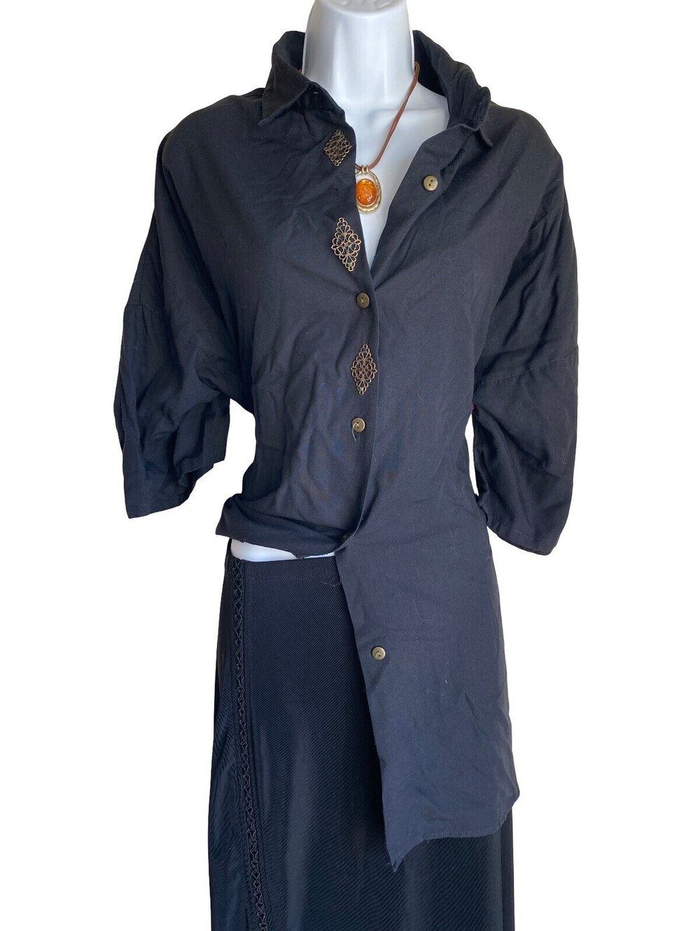 VTG Honors Plus 1X Black Button Up Tunic Blouse Goth Whimsigoth Grunge Grandma